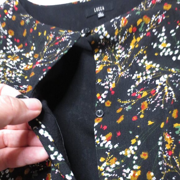 LUCCA womens DRESS black HOLIDAY boho BELL SLEEVES pleats SPLATTER SIZE M - Picture 5 of 11